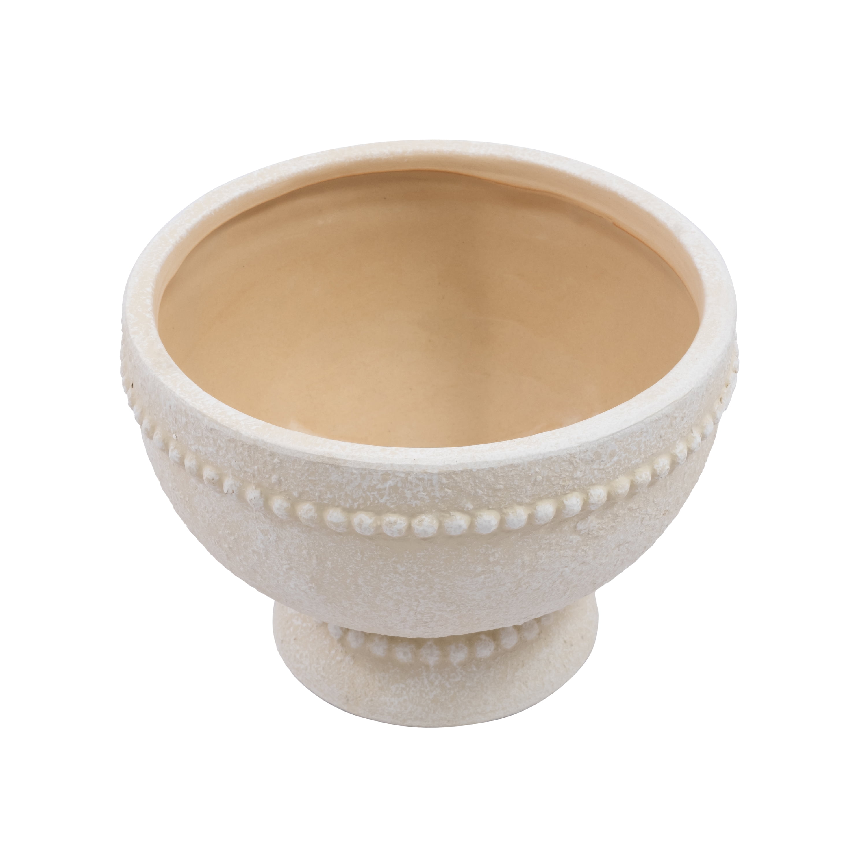 My Texas House 8" Cream Ceramic Dot Bowl Planter for Indoor or Outdoor Use