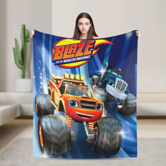 Blanket Blaze And The Monster Machines Flannel Blanket Funny Ultra-Soft Micro Warm Throw Blanket For Boys Girls Young Adults, Warm Flannel Blanket For Living Room Bedroom Couch Bed 80"X60"