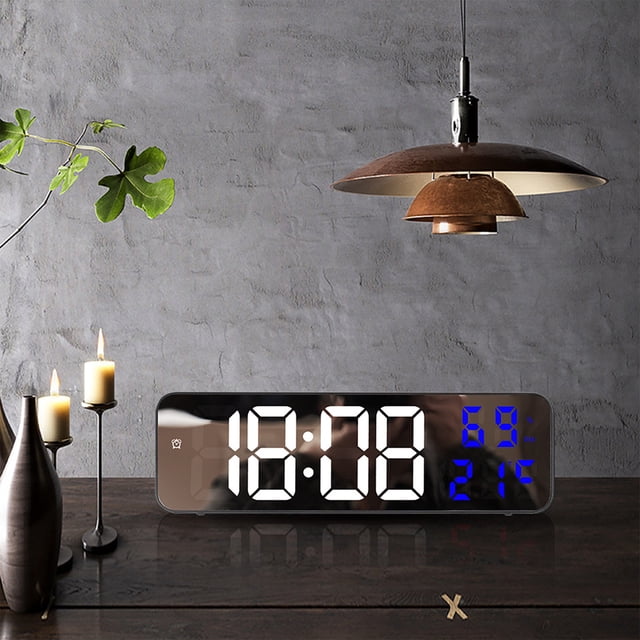 Digital Alarm Clock,Digital Led Small Digital Alarm Clock For Bedrooms Bedside,LED Large Digital Wall Clock Temperature Date Display Brightness Table Wall-Mounted Mirror Alarm Clock For Home Decor