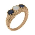 thumbnail image 1 of LBG British Made Real 18k Rose Gold Natural Opal & Sapphire Womens Anniversary Ring - 33 size options - Size 6.25, 1 of 7