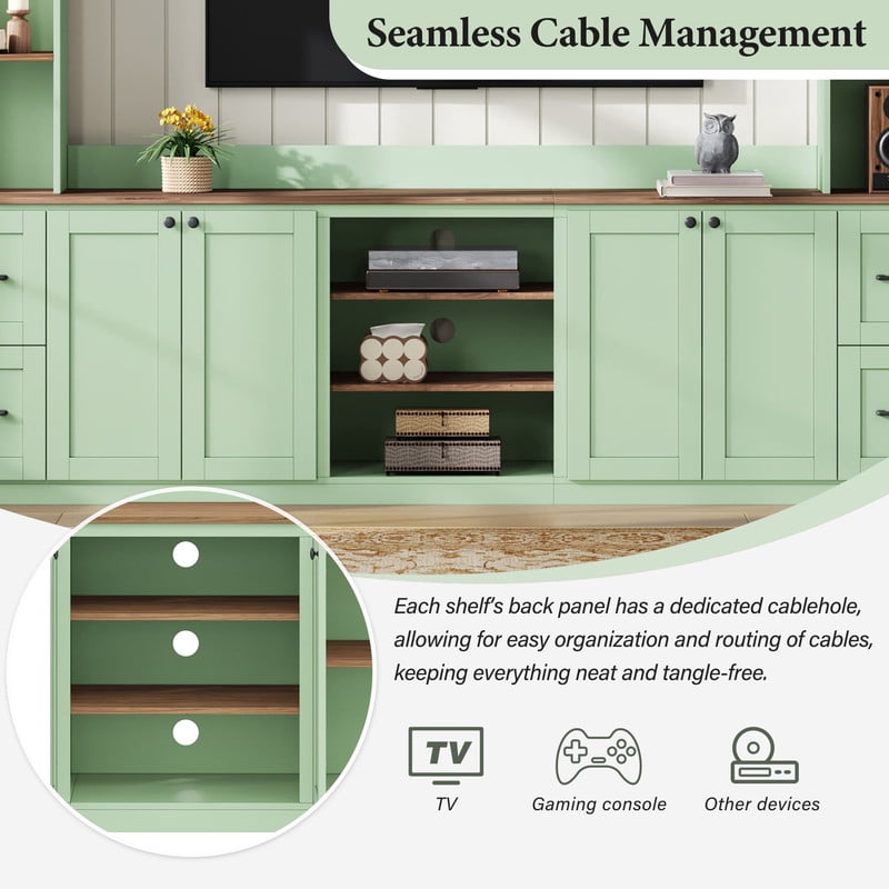 Farmhouse 4-in-1 Entertainment Center Wall Unit for TVs up to 70" with Bookshelf, TV Stand with Drawers and Adjustable Shelves for Living Room