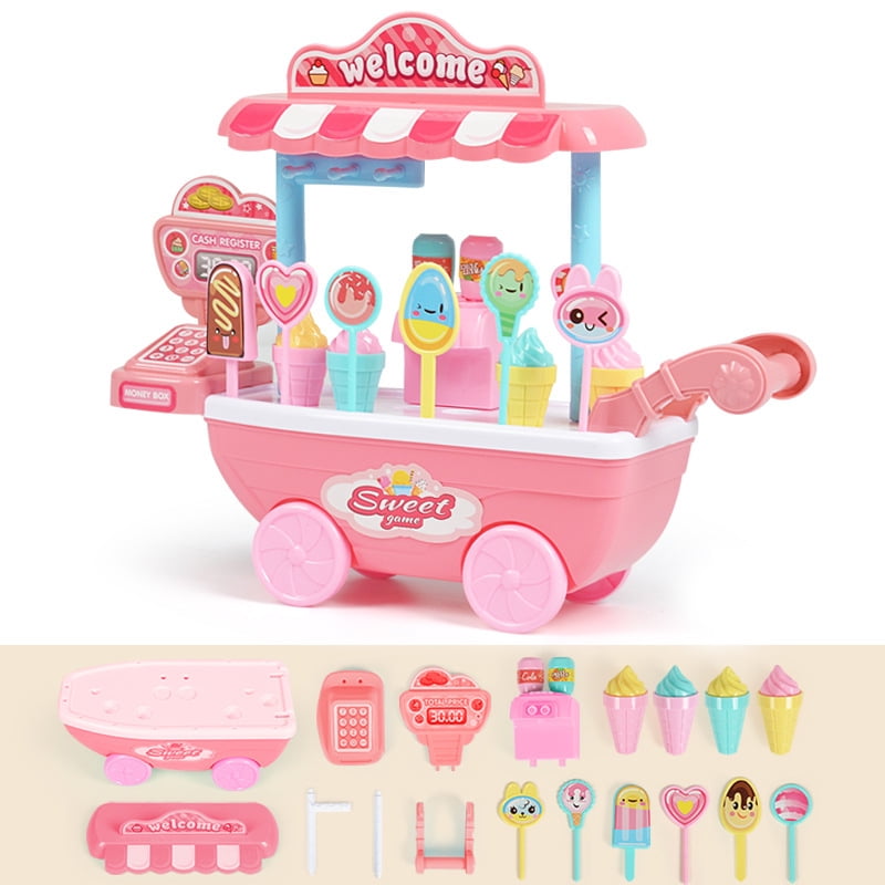 Children ice cream cart play house girl toy mini diy candy cart pink