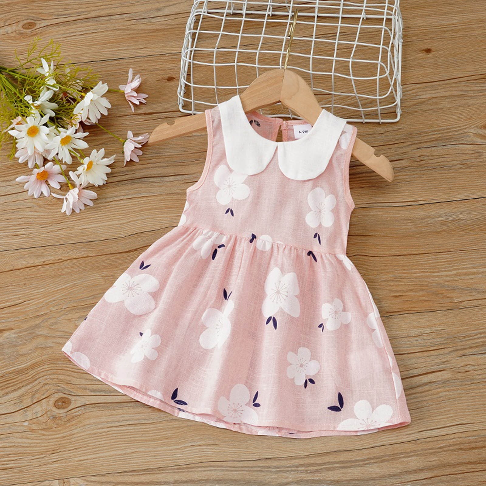Eqwljwe Baby Girl Clothes Sale Clearance Baby Girls Cotton Sleeveless Flower Doll Collar Beach Dress Swing Casual Sundress Overall Outfits Princess Dr