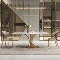 thumbnail image 2 of White Glossy Slate Dining Table Light Luxury Modern Minimalist High-end Designer Creative Rectangular Table And Chair Set My Lux Decor Round, 2 of 13
