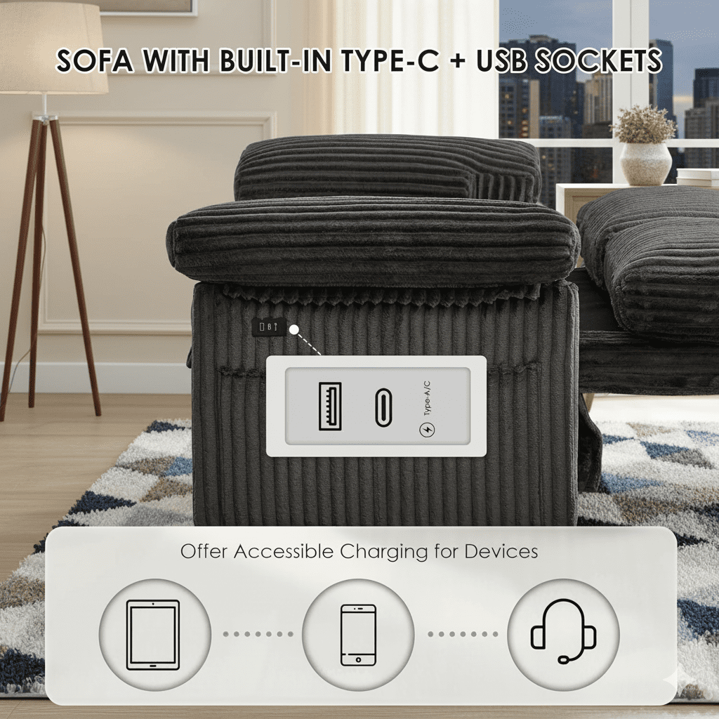 3 in 1 Convertible Sleeper Sofa Bed, 60" Pull Out Couch with Adjustable Backrest, Corduroy Loveseat Sofa Couch with Side Pockets for Living Room Bedroom Apartment Small Space (Dark Grey)