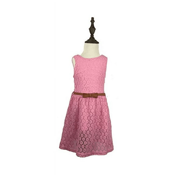 K-Cliffs Little Girl Sleeveless Lace Dress Lace Skirt with Belt, Pink 130