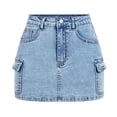 thumbnail image 2 of EnJoCho Jupe Cargo en Denim pour Fille Y2K Taille Basse Bouton Bodycon Jupe en Denim Ajustée Mini Jupe avec Poche à Rabat Robe Décontractée en Coton pour Bébé Fille, 2 of 6