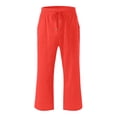 thumbnail image 7 of HAJWOH Womens Capri Pants Casual Cotton Linen Summer Pants Drawstring Elastic High Waist Wide Leg Cropped Trouser, 7 of 7