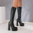 thumbnail image 2 of Womens Knee High Boots Square Toe Platform Chunky Extra Block High Heels Side Zipper Pull on Dress Tall Boots, 2 of 6
