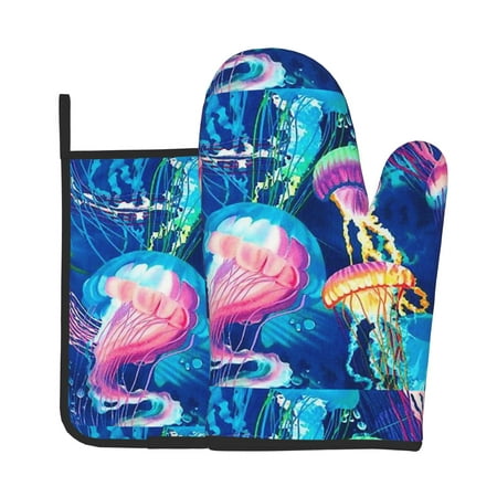 

Oven Gloves Hot Pads For Kitchen Decor Cool Corlorful Jellyfish Heat Resistant 2pcs For Cooking Baking Bbq