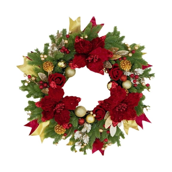 ZPAQI Christmas Wreath Artificial Poinsettia Flowers Hanging Wreath Front Door Decor
