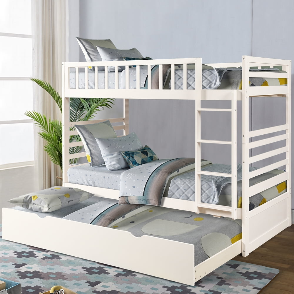 URHOMEPRO Twin Over Twin Bunk Bed with Trundle, Wood Bunk Beds with ...