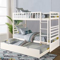 URHOMEPRO Twin Over Twin Bunk Bed with Trundle, Wood Bunk Beds with Ladder and Safety Guardrail, Kids Bunk Beds for Boys Girls, Heavy Duty Bedroom Furniture, No Box Spring Needed, Espresso, Q13297
