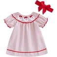 thumbnail image 2 of Viworld Toddler Baby Girl Smocked Christmas Dress Santa Claus Short Sleeve Princess Dresses Headband Xmas Outfit, 2 of 8