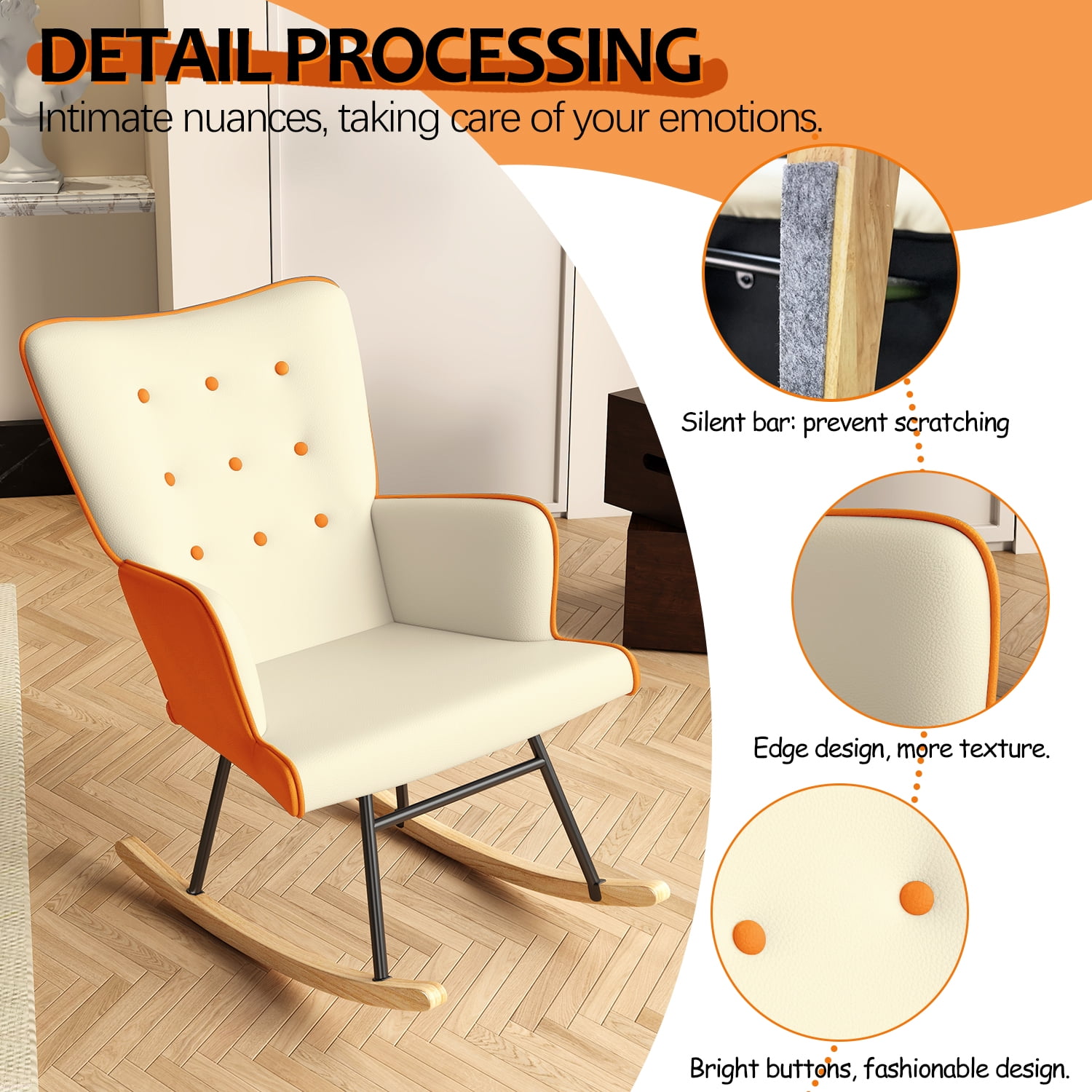 Glider Rocking Chair for Nursery, Teddy Fabric Soft Upholstered Glider Rocker Armchair with High Backrest Accent Chairs for Nursery, Living Room, Bedroom (Brown)