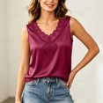 thumbnail image 2 of DYTTDG Women's Satin V-Neck Tank Top, Sleeveless Lace Trim Camisole with Embroidery Detail, Solid Color Summer Blouse for Daily Wear, 2 of 8