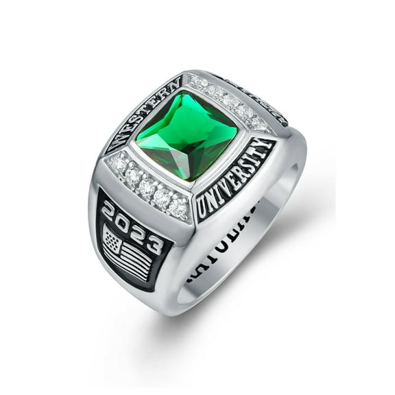Mementos PJM Customized Men's Class Rings 10kt White Gold for High School or College-Deluxe