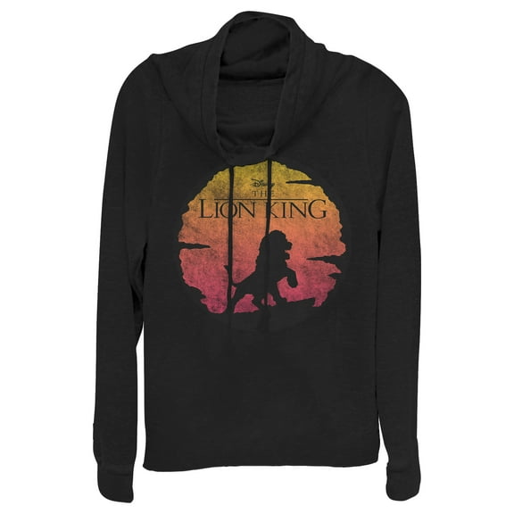 Junior's Lion King Sunset Pose  Cowl Neck Sweatshirt Black Large