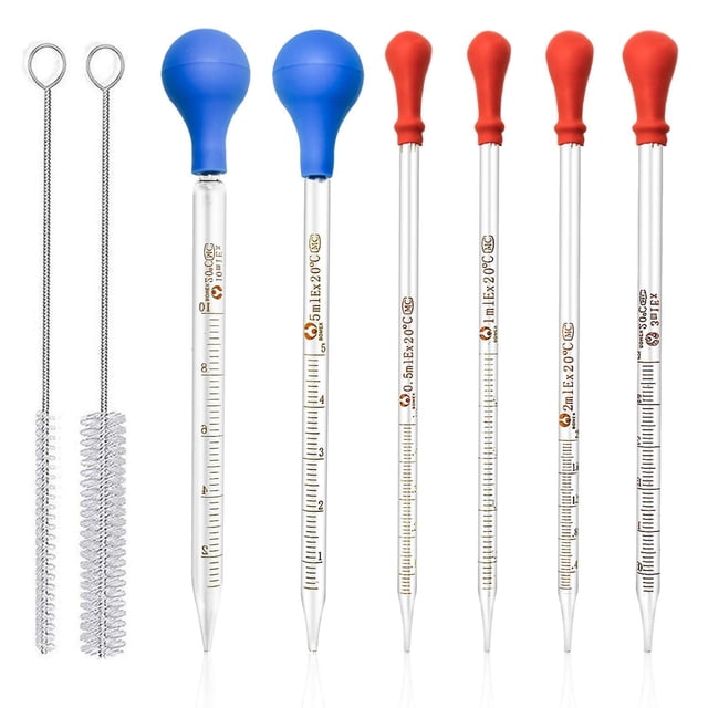 HOAOH 6 pipetas de vidrio de 10 ml, 5 ml, 3 ml, 2 ml, 1 ml, 05 ml, pipeta cuentagotas graduada de vidrio para estudiantes escolares, transferencia para aceite esencial líquido