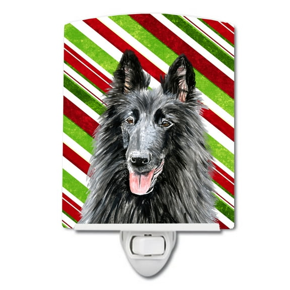 Caroline's Treasures SC9358CNL Belgian Sheepdog Candy Cane Holiday Christmas Ceramic Night Light, 6x4x3", multicolor