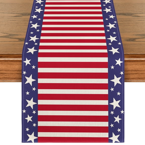 Sm:)e Stripes America Star Falg Patriotic Fourth of July Table Runner 13x72 Inch