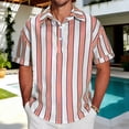 thumbnail image 2 of YUGYXL Men's Knit Shirts Short Sleeve Button Down Shirt Striped Casual Summer Beach Shirts Pink XL, 2 of 6