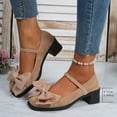thumbnail image 6 of Women's Bow Heel Vintage Mary Jane Mid Chunky Heel Dress Shoes Women's Block Heel Round Pumps Closed Toe Dress Shoes, 6 of 9