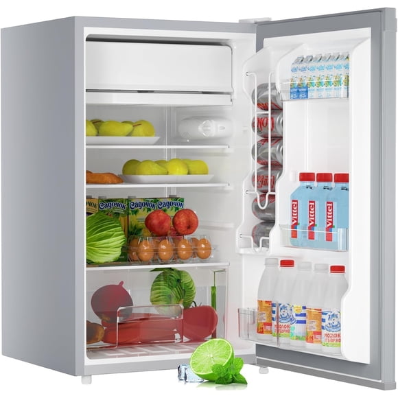 Bingirl 3.2 Cu.Ft Mini Fridge with Freezer, 91L Energy-Efficient Single-Door Sliver Mini Fridge