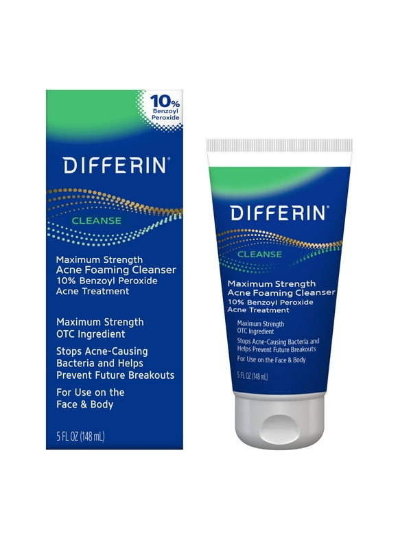 Differin Maximum Strength Acne Face Wash with 10% Benzoyl Peroxide, Fast Acting Acne Treatment, 5 oz