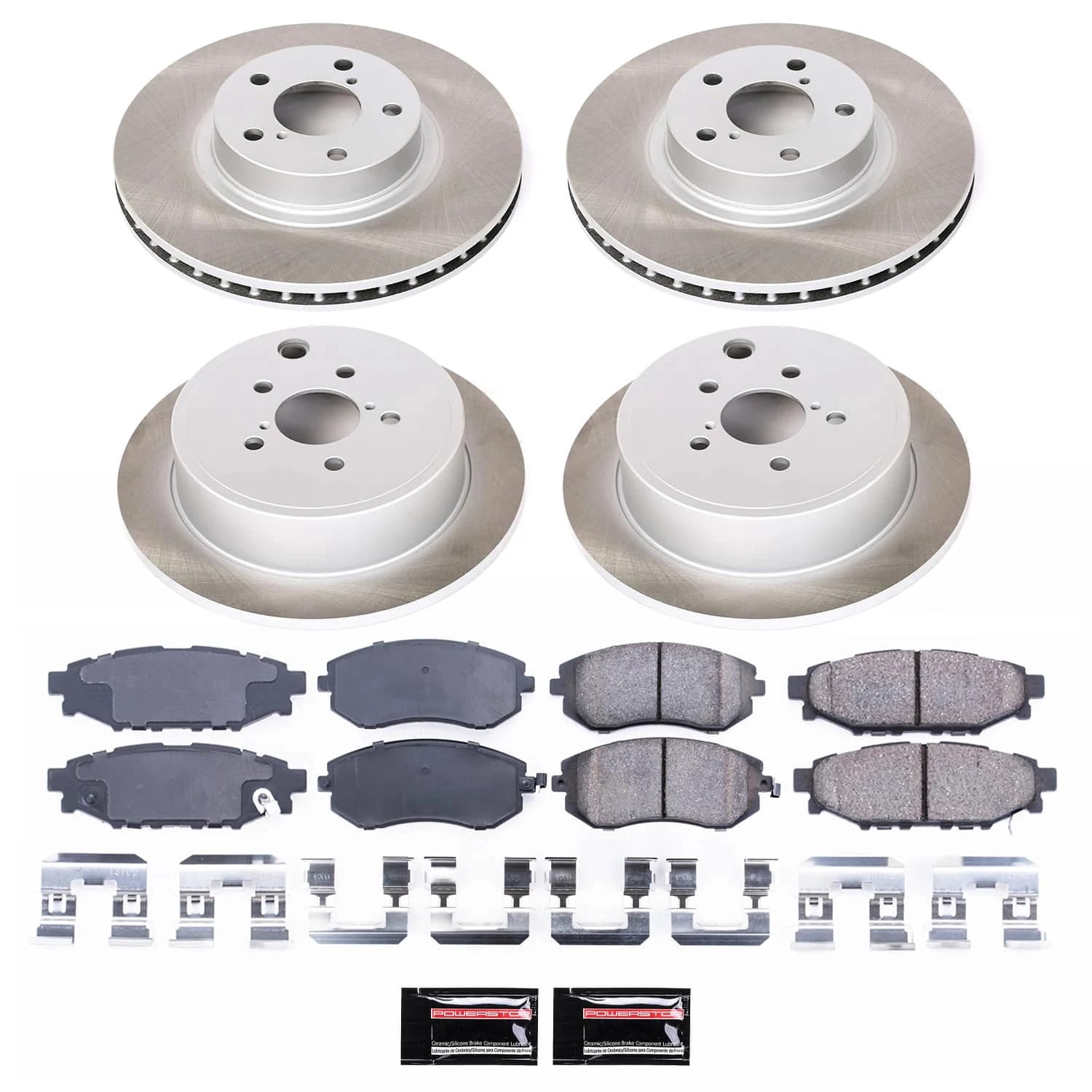 PowerStop Front and Rear Semi-Coated Rotor and Low-Dust Ceramic Brake Pad Kit SC6110