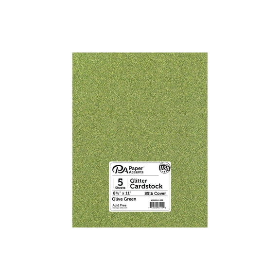 Paper Accents Glitter Cardstock 8.5"x 11" 85lb Olive Green 5pc