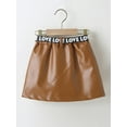 thumbnail image 3 of Seyurigaoka Baby Girls PU Leather Skirt Outfits Plain Color High Waisted Short Skirt + Letter Plastic Buckle Waist Belt with Bag, 3 of 8