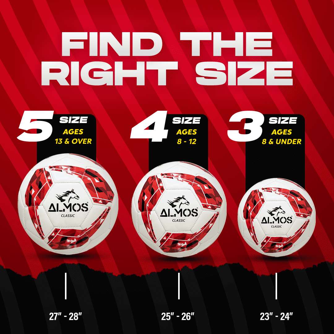 Almos Classic 32 Panel Soccer Ball, for Indoor and Outdoor, Red,  Size 5