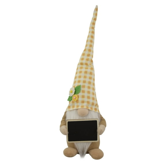 Northlight 16" Yellow Gingham Plaid Springtime Gnome with Chalkboard