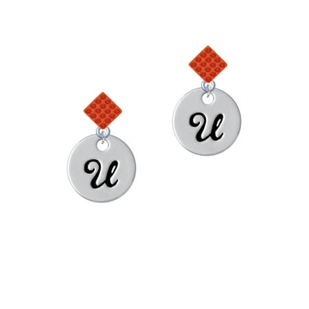 large script letter u 3 4 disc orange crystal diamond shape