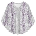 thumbnail image 4 of Purple Grey Leaves Women's V-Neck Blouse With 3/4 Ruffled Bell Sleeves Casual Top Ladies Blouses, 4 of 7