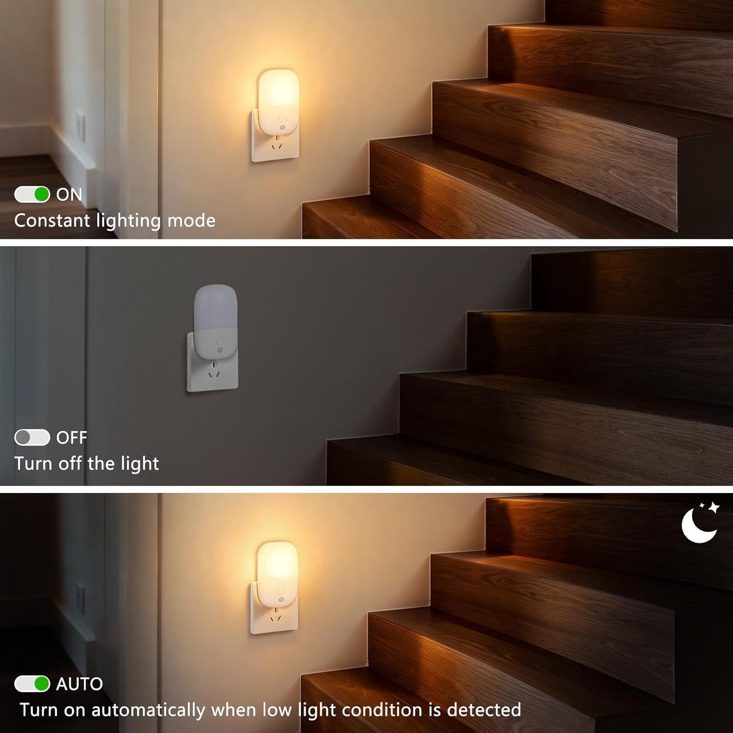 RGHJAR-Night Lights Plug into Wall, 2 Pack Dimmable Night Light with Dusk to Dawn Light Sensors, Warm White LED Nightlights for Bathroom Bedroom Kitchen Hallway Stairs