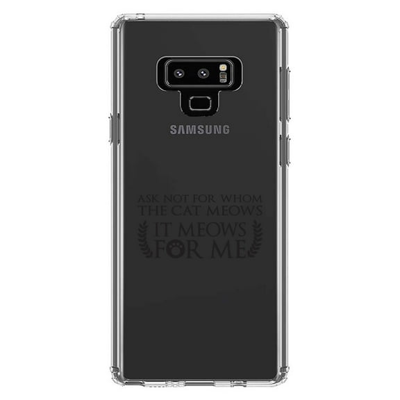 DistinctInk Clear Shockproof Hybrid Case for Samsung Galaxy Note 9 - TPU Bumper Acrylic Back Tempered Glass Screen Protector - Ask Not For Whom the Cat Meows