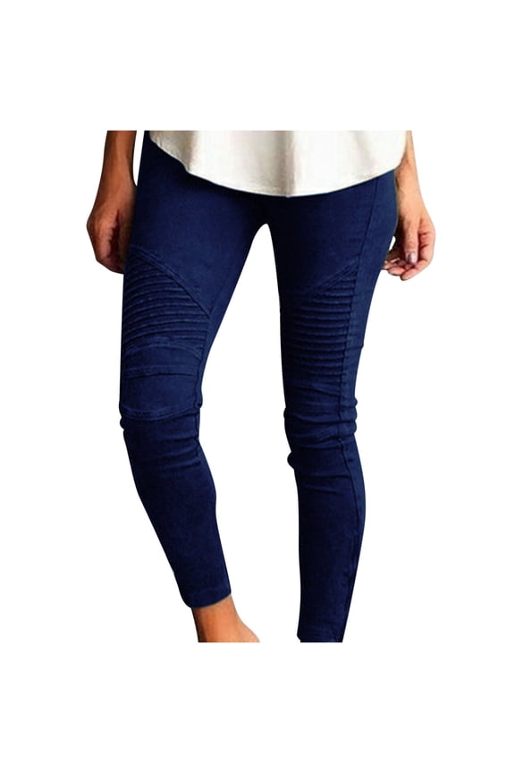 Leggings Pants for Women Mid Rise Jeggings Comfy Workout Pull On Ankle Stretch Pants with Zipper Bottom Casual Solid Trousers on Clearance