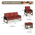 thumbnail image 3 of EAGLE PEAK 5 Pieces Natural Real Wood Cedar Outdoor Patio Conversation Set Spacious Seat Dining Chair & Sofa Set with Red Cushions, Ottomans, 3 of 8