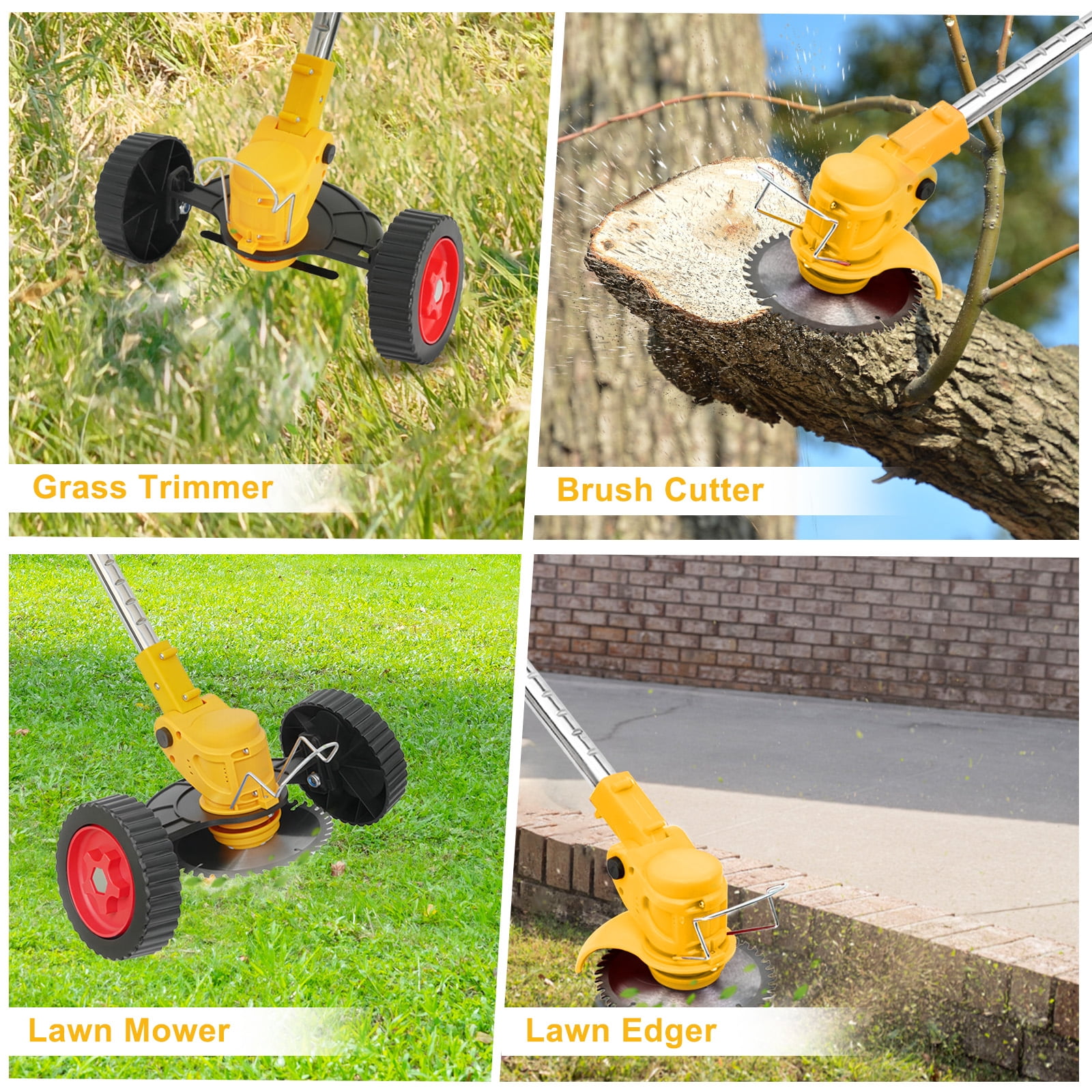 200W Cordless Electric Grass Trimmer, 24V Battery Powered Lawn Edger with 0-90° Angle Adjustment & Dual Safety Switch, Lightweight Wheeled Grass Cutter