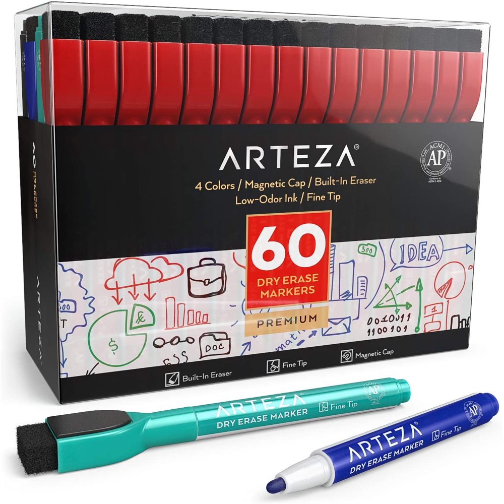 ARTEZA Dry Erase Markers, Fine Tip, Assorted Colors Set of 60