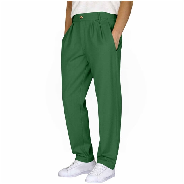 Enjoytime Dress Pants for Men Solid Color Straight Leg Plus Size Pants Work Business Casual Trousers with Double Pleated and Front Pocket Army Green XXL