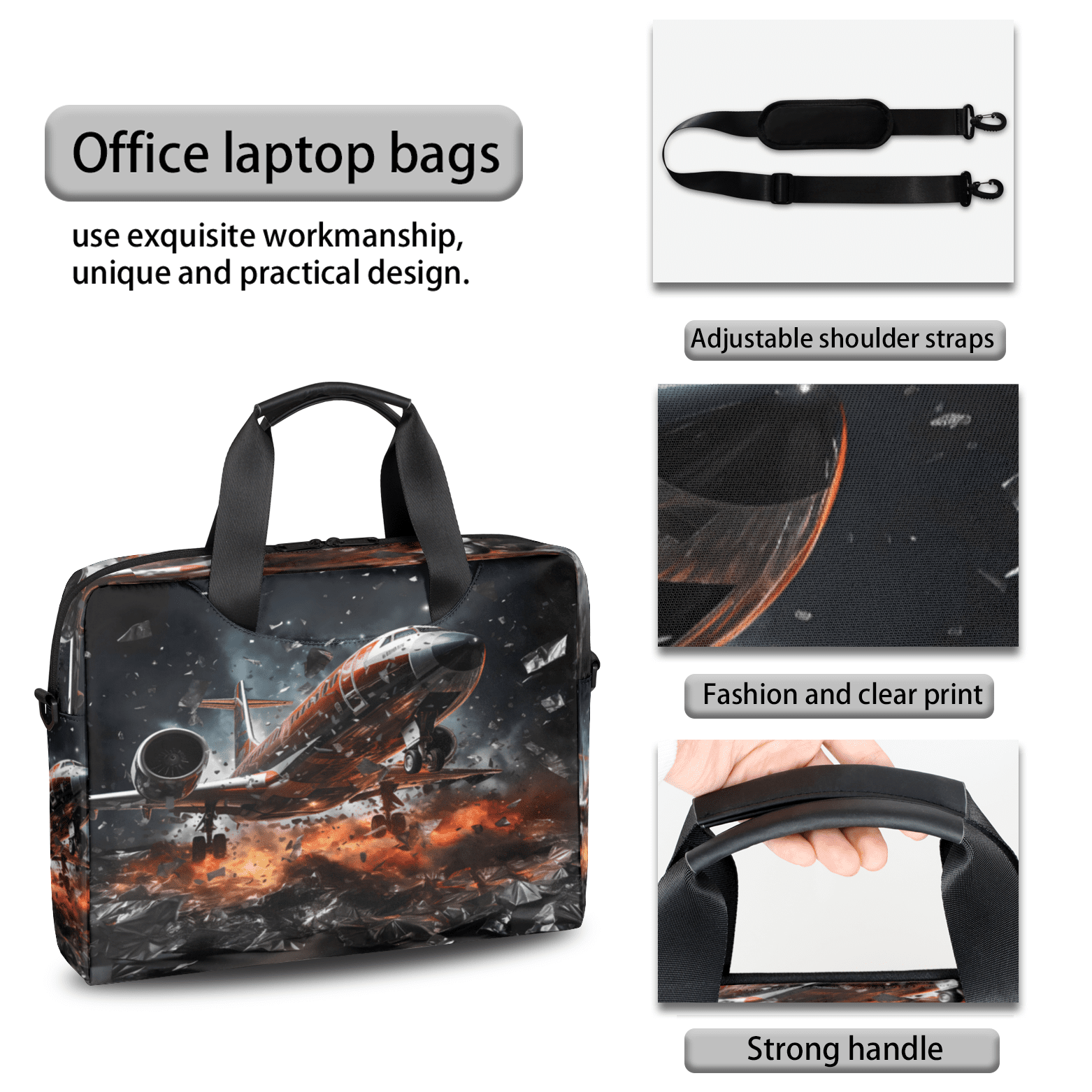 Herdesigns Retro Airplane Laptop Bag for Women Men, Computer Case Briefcase Messenger Bags, 15-15.6 inch Laptop Sleeve Shoulder Bag