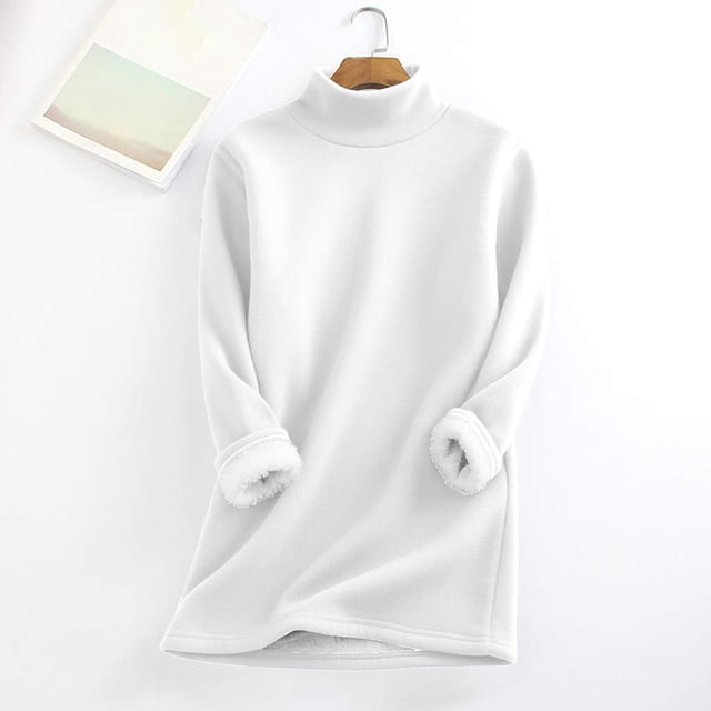 IMENGL Mock neck pullover thermal shirts for women, White M, Size M-3XL