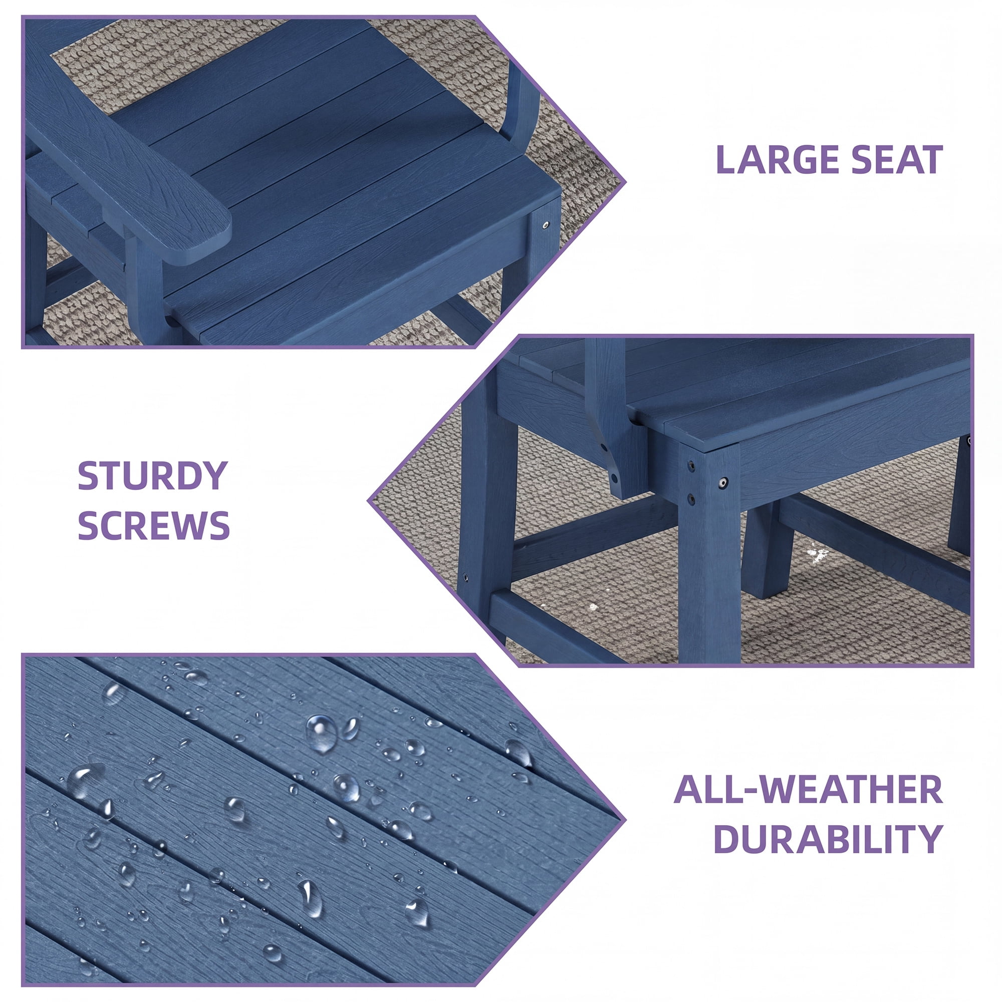 Uforic 2 Pack Outdoor Dining Chairs, Heavy Duty All-Weather HIPS Patio Chairs, Wood Grain Design, 385 LBS Load Capacity, Garden Backyard Poolside Furniture, Navy Blue