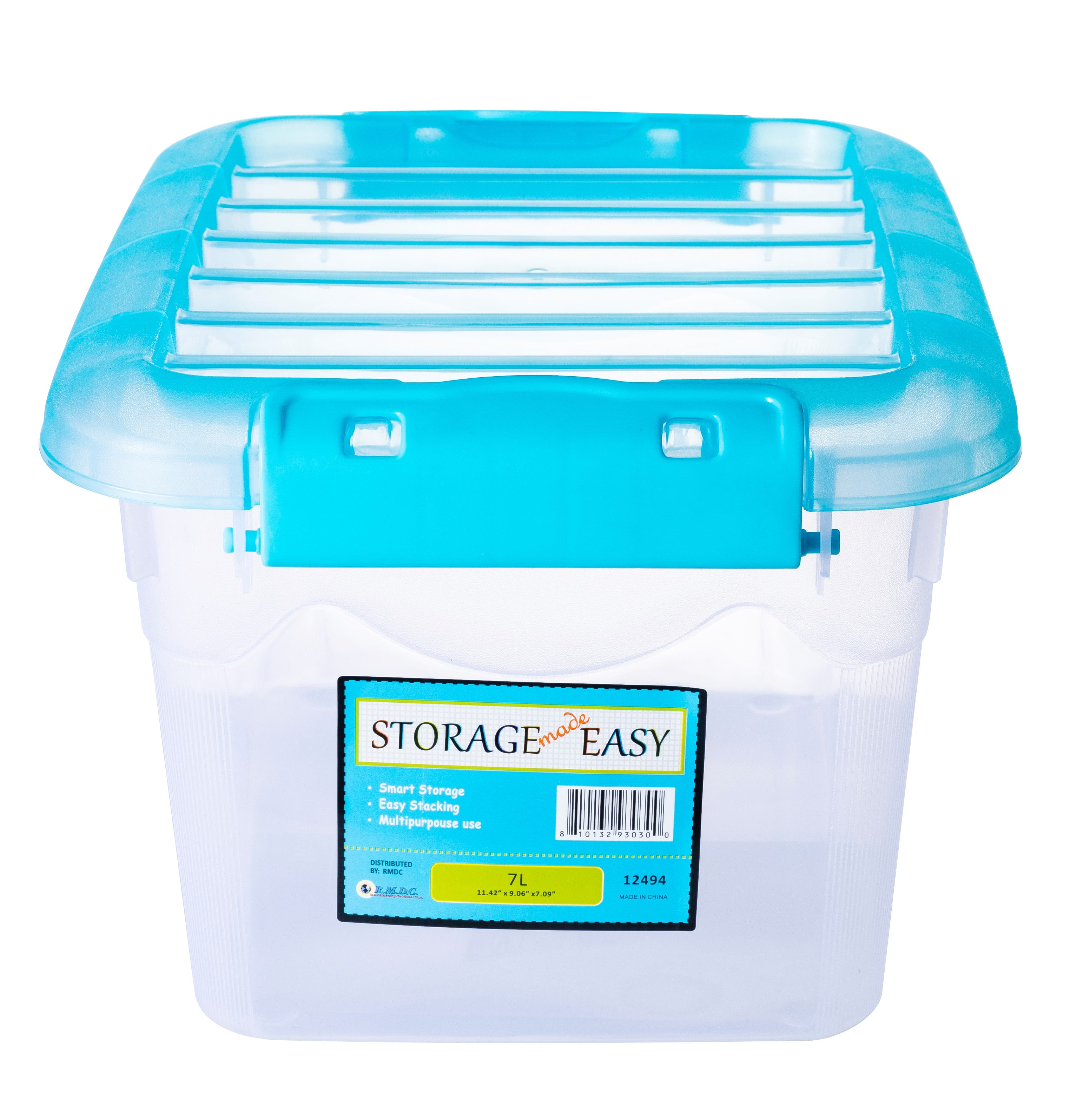 Plastic Storage Box 7L with Blue Lid, 11.5"x9"x7", Storage Made Easy, Use by Adults and Teens