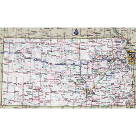 United States Road Map Large Laminated Map - Large detailed roads and highways map of Kansas state with all cities Poster 24 x 36 ()