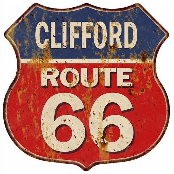 CLARENCE Route 66 Sign Shield Metal Gift Man Cave Red 211110005463