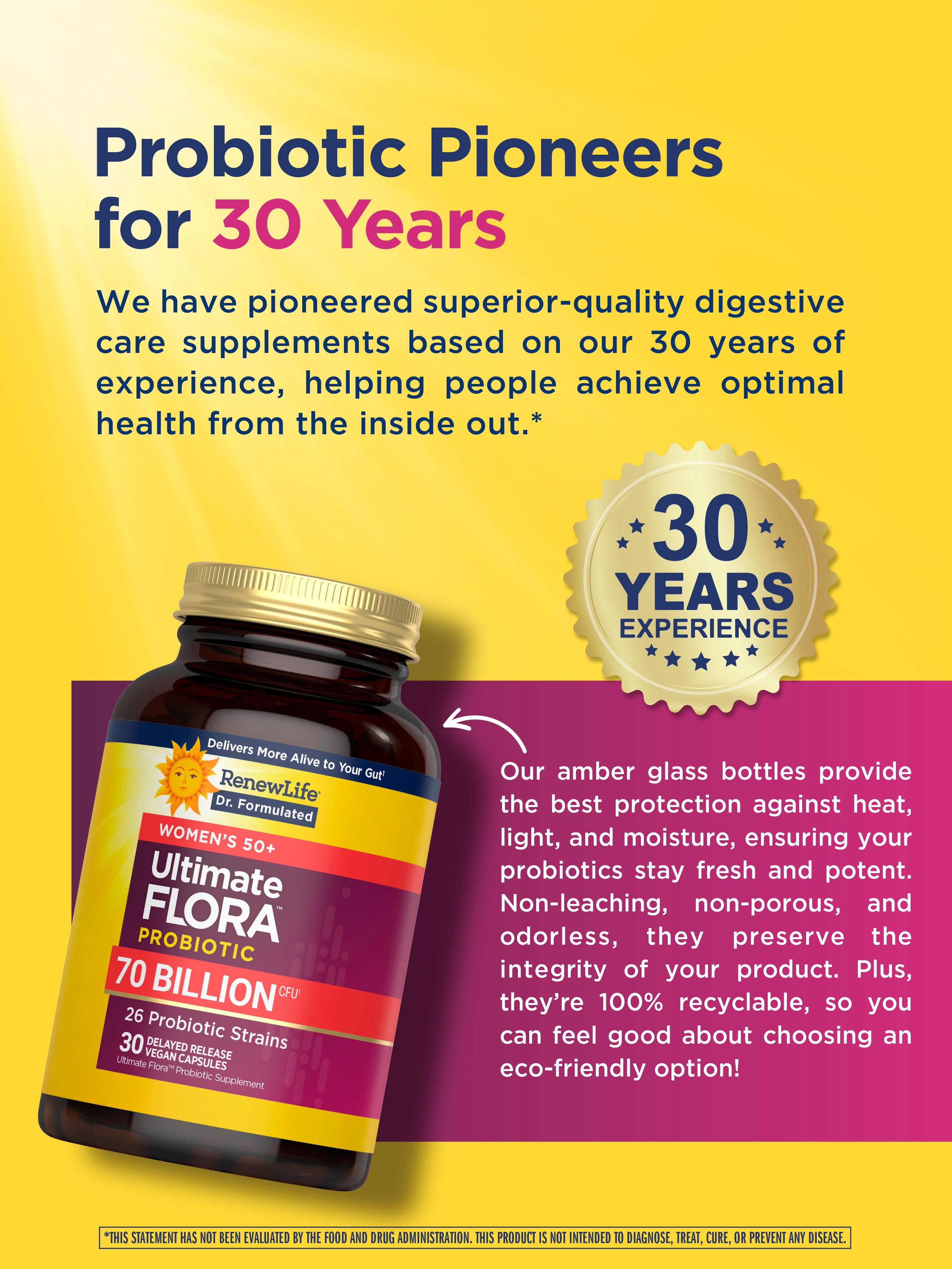 Ultimate Flora Probiotics for Women 50+ | 70 Billion CFU | 30 Delayed Release Vegan Capsules | by Renew Life